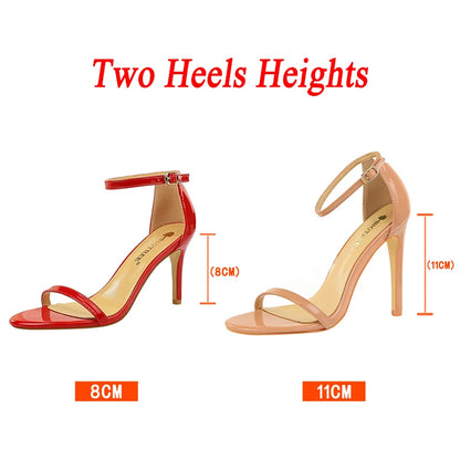 Women 10cm High Heels Flock Stripper Sandals Female Fetish Strappy Red Shoes Lady Valentine Green Summer Classic Sexy Pumps