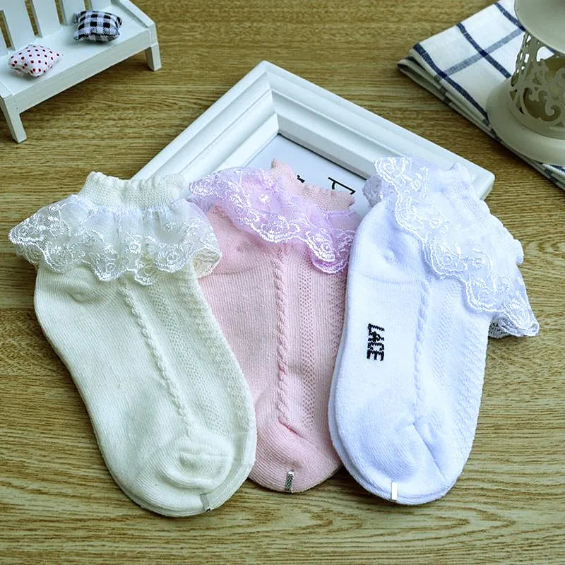 Baby Girl Toddler Kids Socks Breathable Cotton Lace Ruffle Princess Mesh Children Ankle Short Floor Sock Solid White Pink Yellow