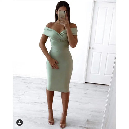 Moonccloset New Summer 5 Colors Sexy Fashion Women's Off Shoulder Bandage Dress Green Night Club Party Dress