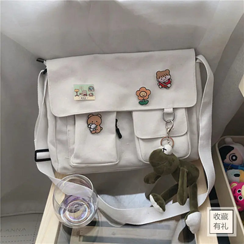 Women Simple Messenger Bag Casual Satchel Ladies Handbags Shoulder Bag Pouch Girls Sweet Printed Canvas Cross School Bags Purses