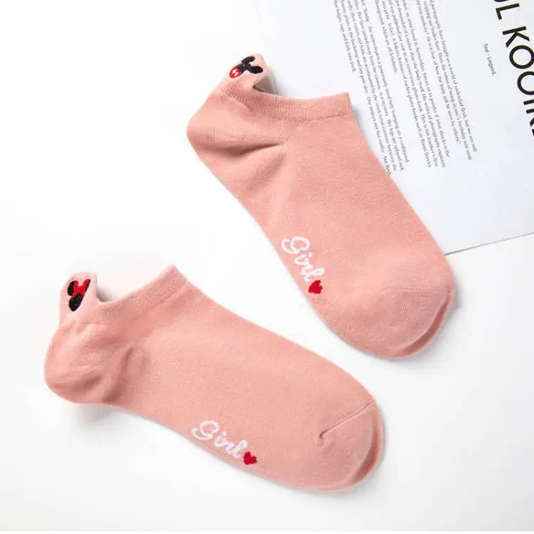 1pair women Boat sock Mickey cute cartoon Japanese Korean sweet Disney cotton socks spring and summer wild short tube socks