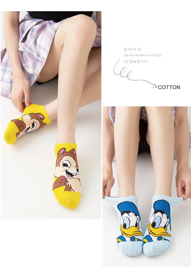 1pair women Boat sock Mickey cute cartoon Japanese Korean sweet Disney cotton socks spring and summer wild short tube socks