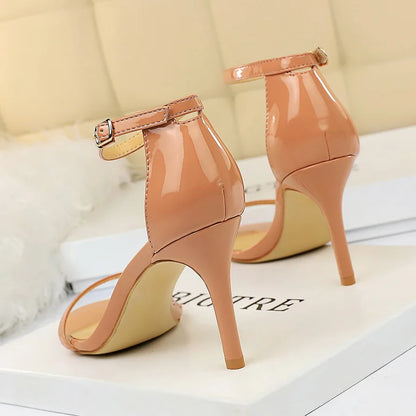Women 10cm High Heels Flock Stripper Sandals Female Fetish Strappy Red Shoes Lady Valentine Green Summer Classic Sexy Pumps