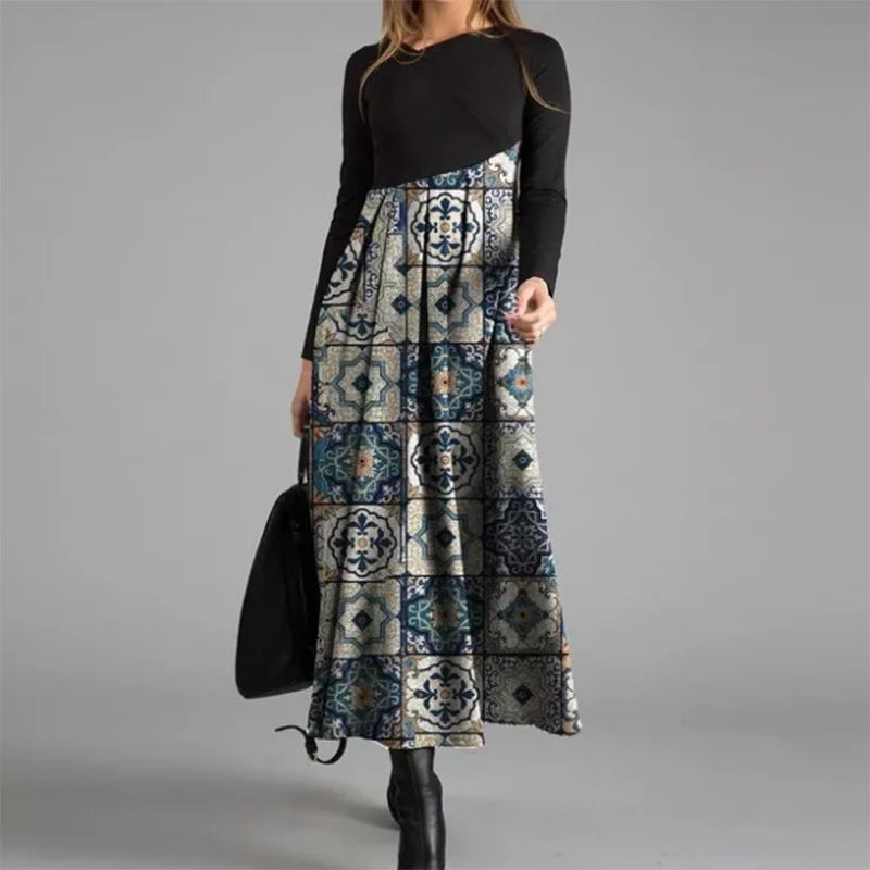 Vintage Women Long Dress V-Neck A-Line Dress 2024 Autumn Elegant Long Sleeves Slim Party Dresses Ladies Casual Loose Vestidos