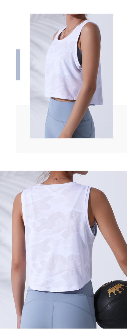 Women Camouflage Running Vest Fitness Crop Top Sleeveless Mesh Yoga Shirts Breathable Workout Gym Tank Tops Female Sportswear