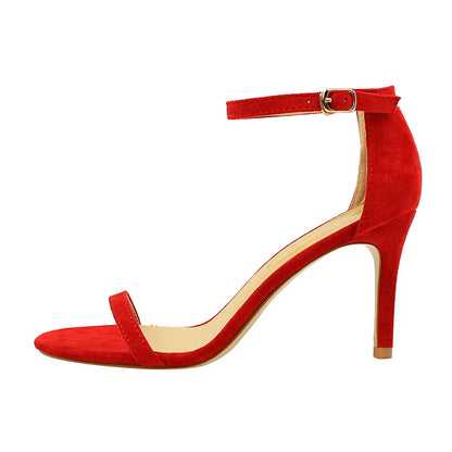 Women 10cm High Heels Flock Stripper Sandals Female Fetish Strappy Red Shoes Lady Valentine Green Summer Classic Sexy Pumps