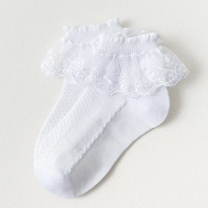 Baby Girl Toddler Kids Socks Breathable Cotton Lace Ruffle Princess Mesh Children Ankle Short Floor Sock Solid White Pink Yellow
