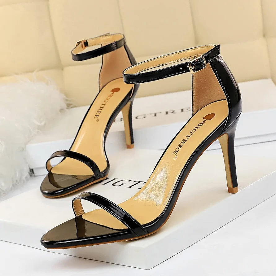 Women 10cm High Heels Flock Stripper Sandals Female Fetish Strappy Red Shoes Lady Valentine Green Summer Classic Sexy Pumps