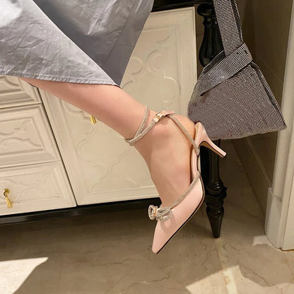 Eilyken Style Glitter Rhinestones Silk Transparent Pumps Women Crystal Bowknot Satin High Heels Party Prom Stripper Shoes