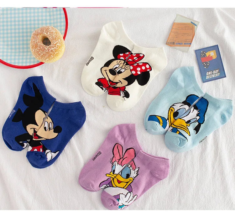 1pair women Boat sock Mickey cute cartoon Japanese Korean sweet Disney cotton socks spring and summer wild short tube socks