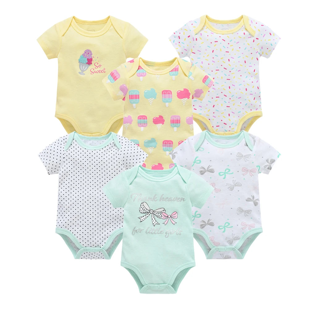 Kavkas 3 6 Pcs/lot Baby Boy Bodysuit Short Sleeve Cotton Newborn Clothes Cartoon Print Summer Toddler Overalls
