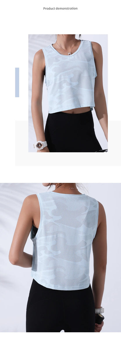Women Camouflage Running Vest Fitness Crop Top Sleeveless Mesh Yoga Shirts Breathable Workout Gym Tank Tops Female Sportswear