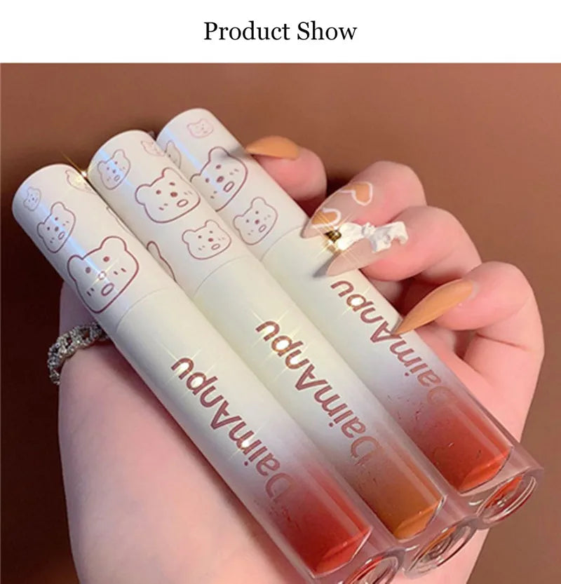 Cute Bear Liquid Lip Gloss Waterproof Non-stick Long Lasting Mirror Water Lip Glaze Lipstick Lip Gloss Beauty Cosmetic Makeup