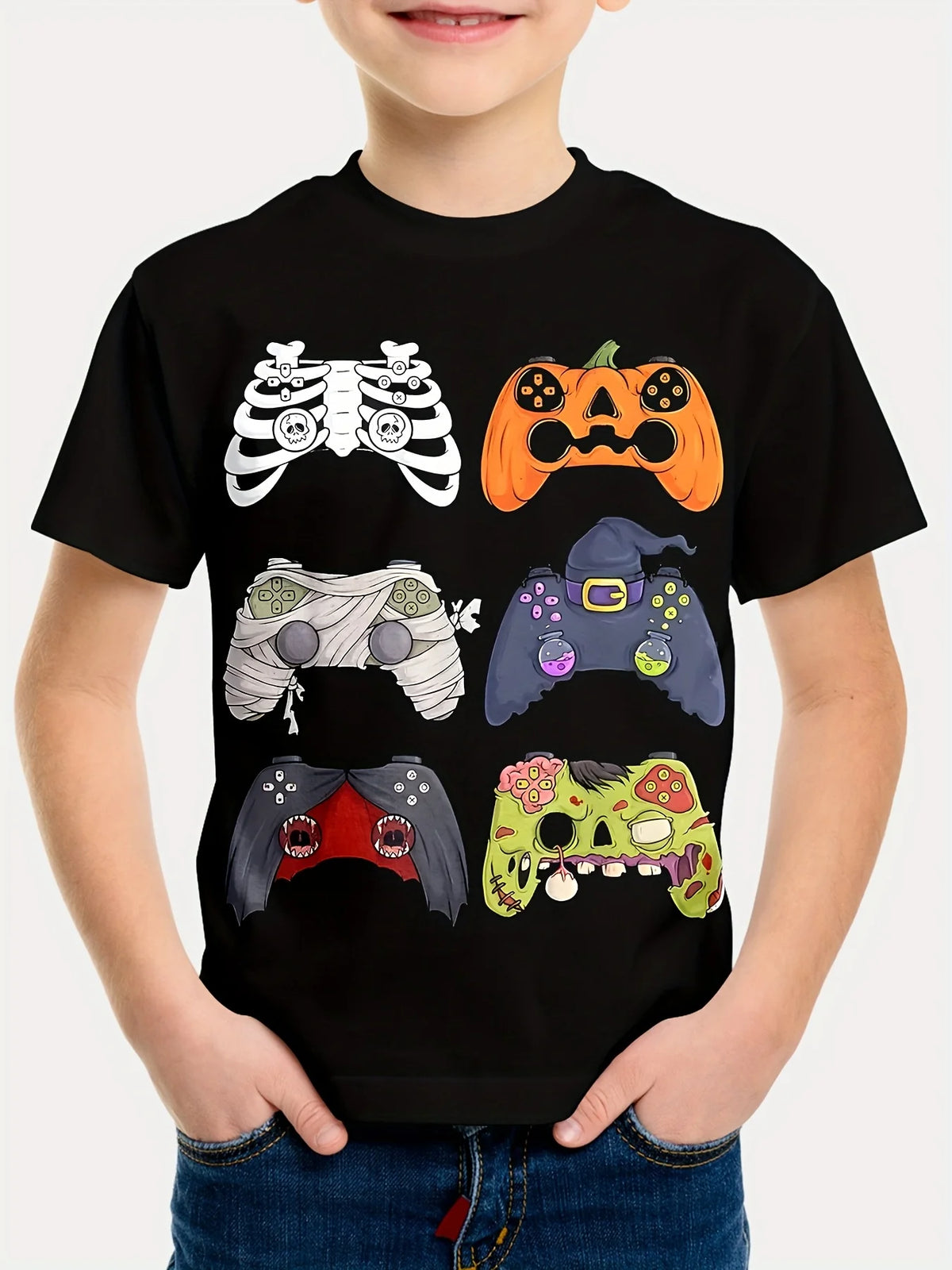 Girl Clothes Funny Terror Pumpkin Graphic T Shirt Boys Girls Halloween Short Sleeve Tops Tees 2-10Y Halloween Gift Party T-Shirt