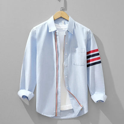Fashionable Retro Striped Men's Long Sleeve Shirt Casual Handsome Outerwear Korean Style Spring Autumn Wear from Mainland China