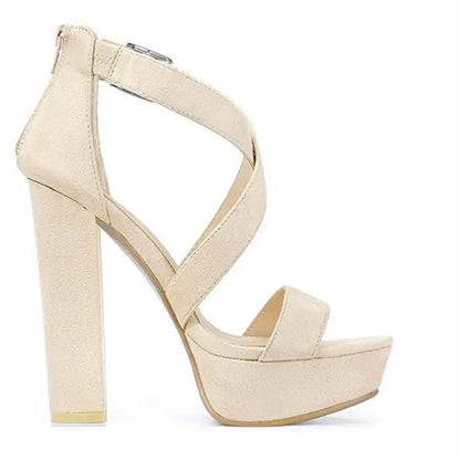 LOSLANDIFEN Women's Open Toe Cross Strap Buckle Wedge Platform Sandals High Heel Chunky Block Heels Dress Party Wedding Shoes