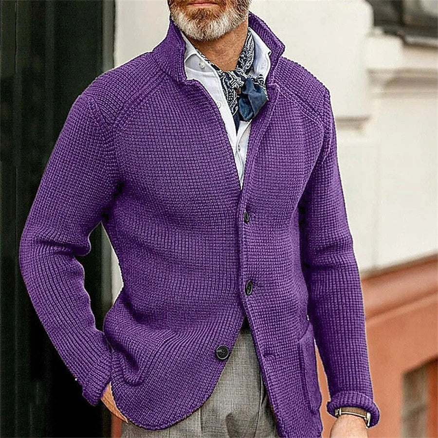 New 2025 Men Stand Collar Knitted Coat Long Sleeve Sweater Cardigan Jacket Solid Thick Warm Knitwear Casual Sweatercoat Blazer