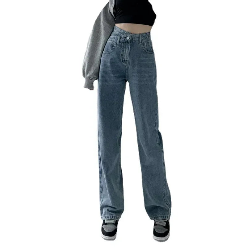 Wide Leg Pants Women Vintage Jeans High Waist Loose Fit Basics Full Length Pockets Button 2025 Casual Denims Straight Trousers