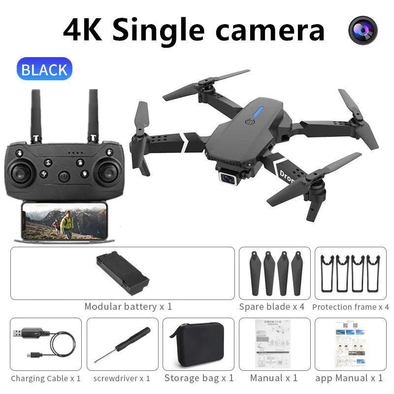 E88 ProIntelligent Folding Drone Supports single/Dual Camera Switching 4KPicture Quality+Wide-angle Shooting WiFiDirect Real-Tim