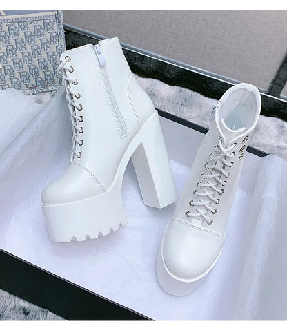 Female Boots Boots For Women Autumn Platform White Black Chunky Super High Heels Ankle High Quality Shoes Woman 2023 Brand New