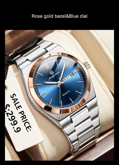 PAAZOMU Luxury Quartz Man Wristwatch Sport Men Watches Waterproof Luminous Date Week Stainless Steel Men's Watch Male Reloj+box