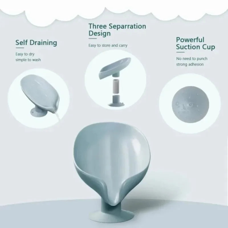 Drain Soap Holder Leaf Shape Soap Box Suction Cup Tray Drying Rack for Shower Sponge Container Kitchen Bathroom Accessories