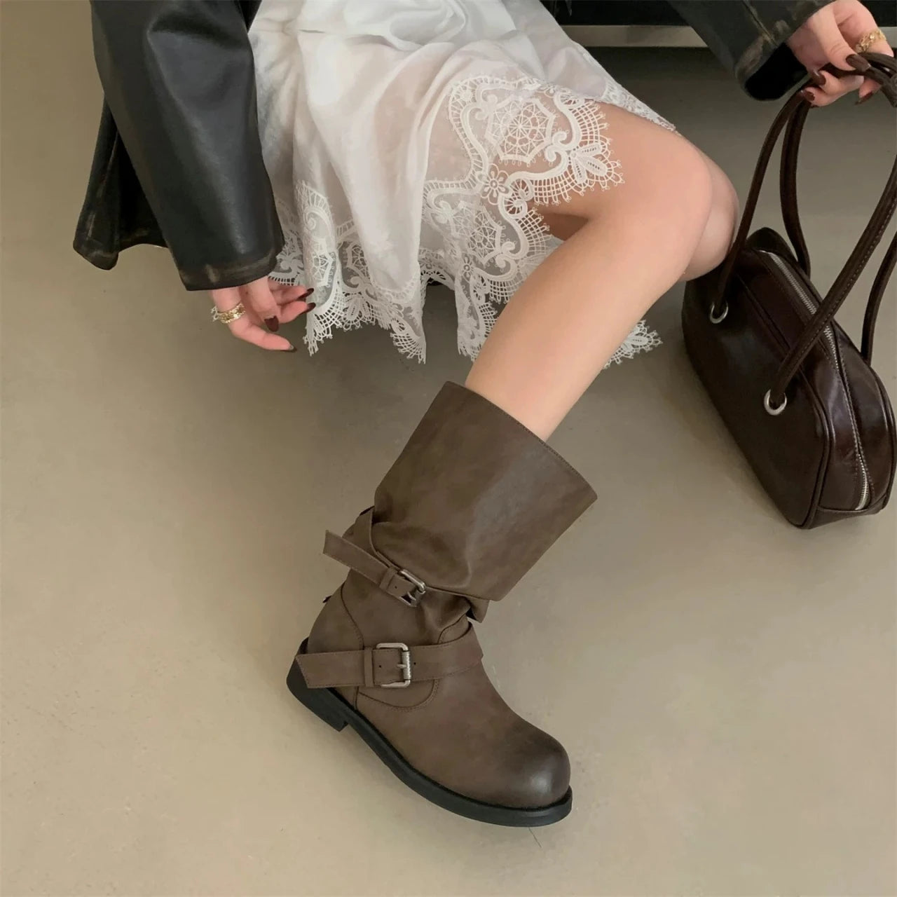 Women's Long Boots Fashion Dress Flats Shoes for Woman Designer Winter Motorcycle Boots 2025 Goth Chelsea Botas De Mujer Shoes