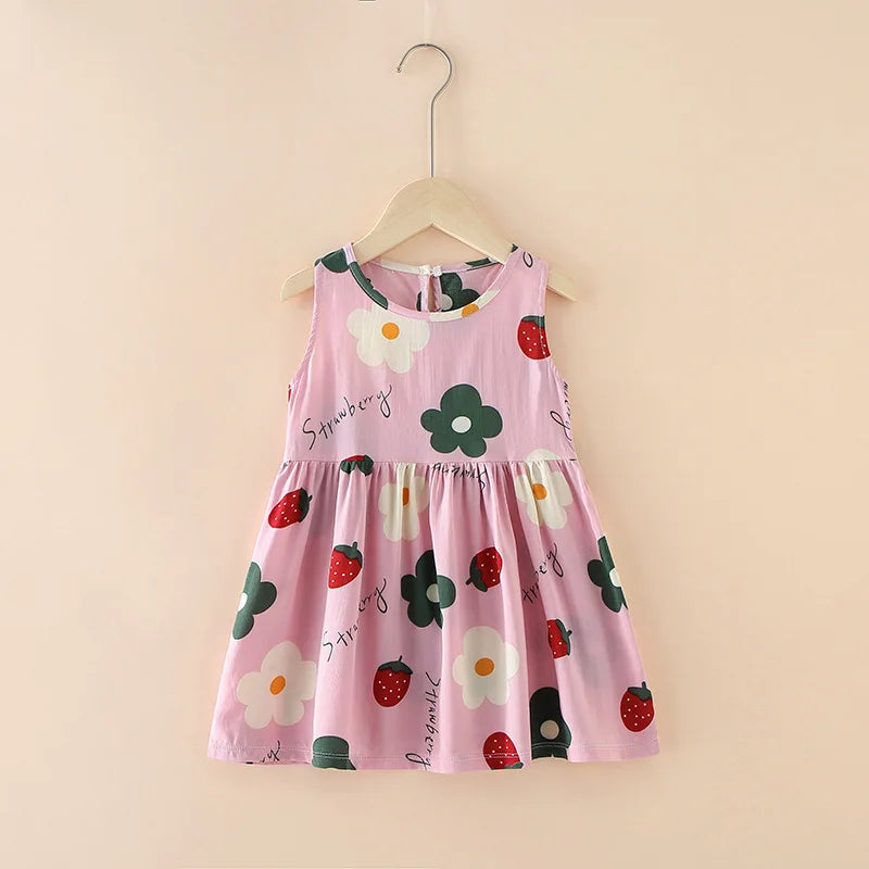 Girls Casual Dresses Flower Printing Sleeveless Casual Dress Toddler Clothes Flower Girl Dresses 2 To 8 Years