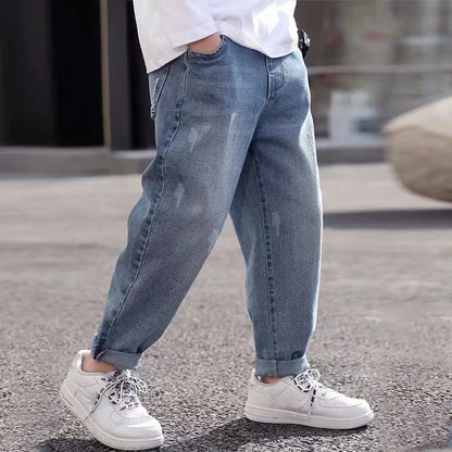 IENENS Spring Light Blue Children's Jeans Boy Denim Trousers Kids Clothes Baby Boys Elastic Waist Pants Slim Jeans For Boy