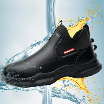 Fashionable men's leather shoes Waterproof and anti slip chef shoes Wear resistant men's casual shoes oil resistance Chef's boot