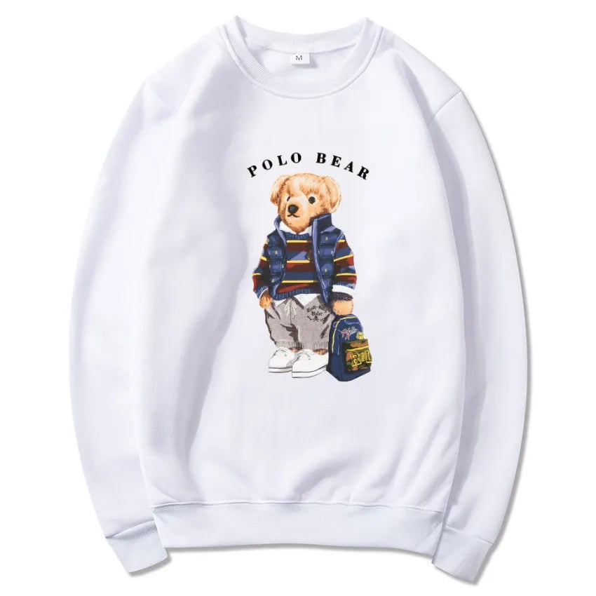 Men's casual and comfortable pullover, fashionable and versatile hooded sweatshirt with teddy bear pattern, sports shirt