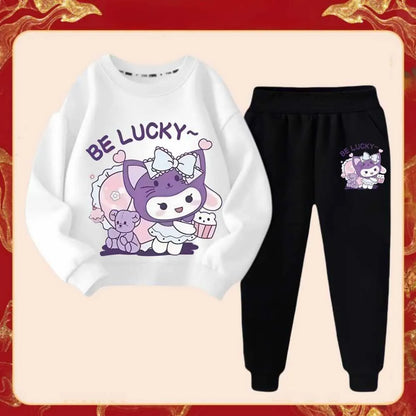 2025 Spring New Kid's Cartoon Kuromi Clothing Sets Children's Hoodies and Long Pants Two Piece Suit for Girl Casual Sweatsuit