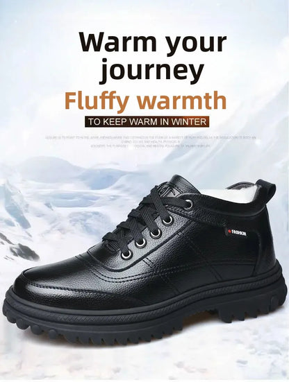 Men's High-Top Cotton Shoes Winter Thickened Fleece Anti-slip Warm Casual Fashion Outdoor Snow Boots Breathable Leather