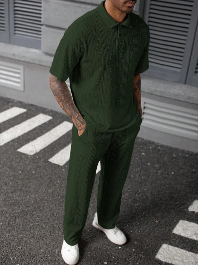 Men's Spring Autumn Seasonal Tie-Dye Patterned Polo Shirt And Pants Set Casual Sporty Holiday Wear Daily  Two-Piece