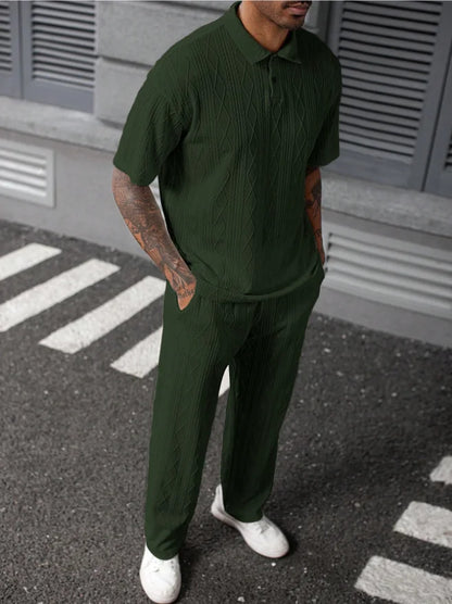 Men's Spring Autumn Seasonal Tie-Dye Patterned Polo Shirt And Pants Set Casual Sporty Holiday Wear Daily  Two-Piece