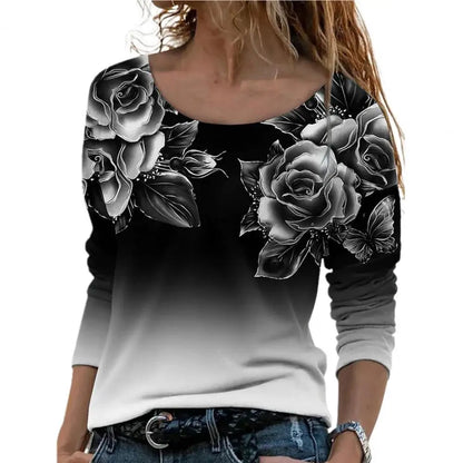 Women Shirt Floral Print Gradient Color All Match Daily Wear Spring Blouse roupas femininas Блузки blusas рубашка женская