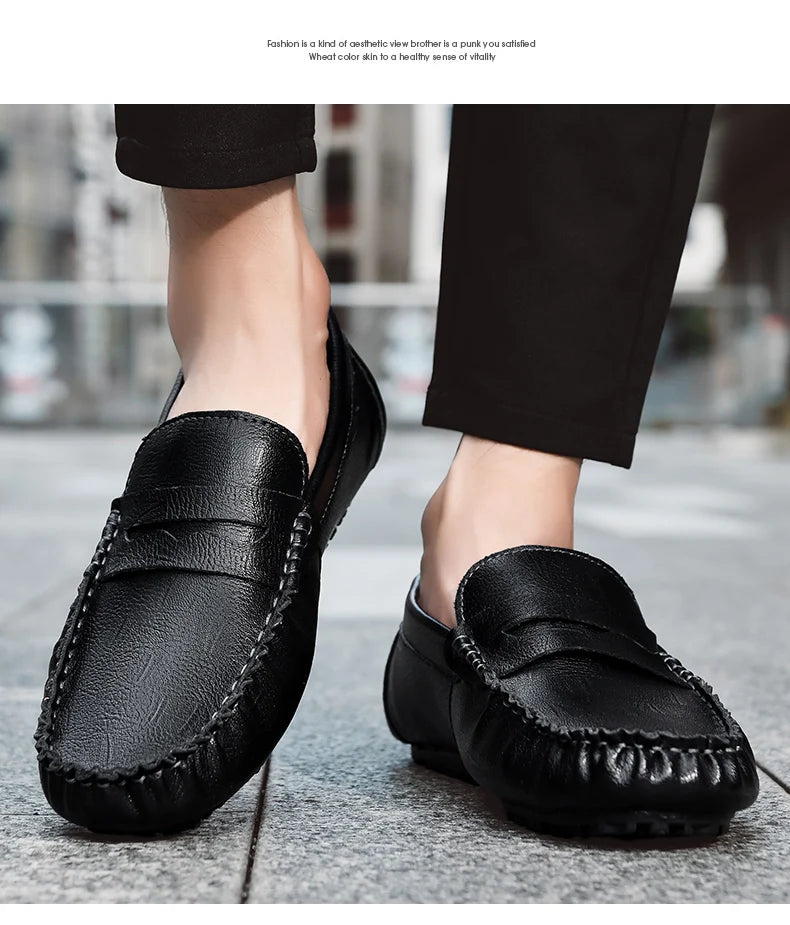 Men Shoes Casual Leather Mens Loafers Moccasins Designer Slip on Boat Shoes High Quality Chaussure Homme Plus Size 38-47