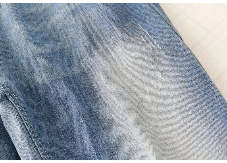 IENENS Spring Light Blue Children's Jeans Boy Denim Trousers Kids Clothes Baby Boys Elastic Waist Pants Slim Jeans For Boy
