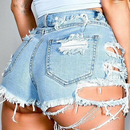 Hole Ripped Shorts Jeans Washed Distressed Denim High Waist Spliced Straight Loose Fit Pockets 2025 Vintage Casual Basics