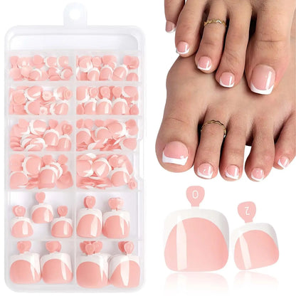 120Pcs Chic French Tip Nails Set Short French Tip Toenail Press Glossy Square Fake Toe Nails Full Cover Luxury Press On Toenails