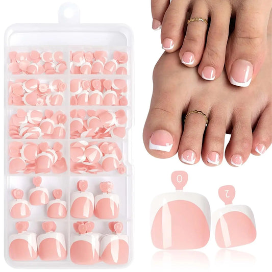 120Pcs Chic French Tip Nails Set Short French Tip Toenail Press Glossy Square Fake Toe Nails Full Cover Luxury Press On Toenails