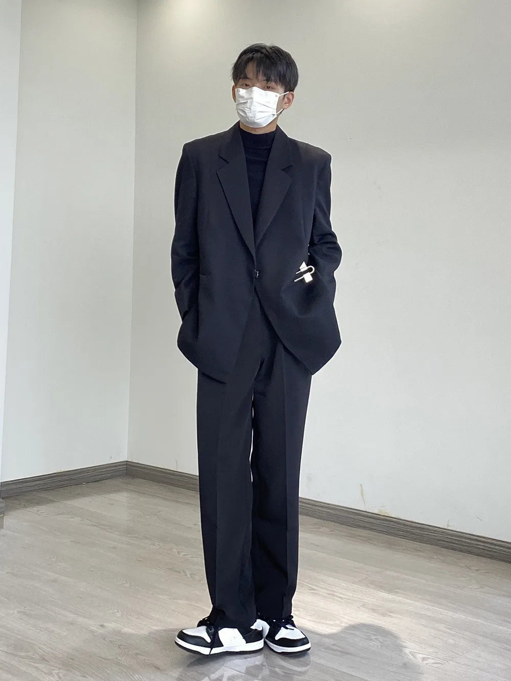 2026 Men's Korean Style Spring Casual Suit Jacekt Metal Buckle Male Loose  Male Solid Color Blazers Harajuku Long Sleeve Coats