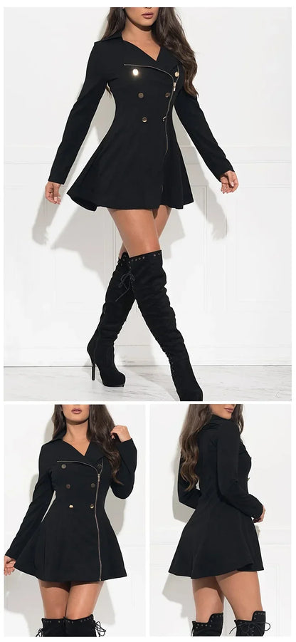 Black Jackets Women Zipper Trench Spring Turn Down Collar Coats Work Elegant Long Y2k Tops Autumn Spring Party Club Button Coats