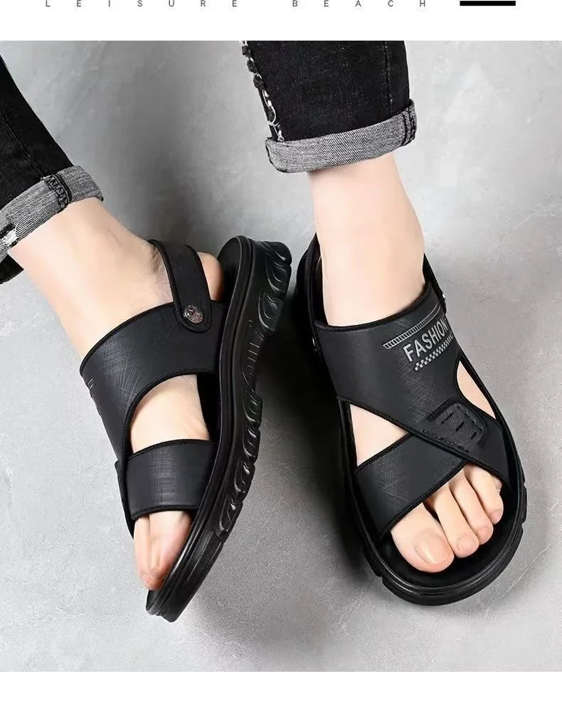 Men's Summer Thickened Anti-slip Wear-resistant Breathable Beach Sandals Driving Beachside Slip-On PVC Material Adult Footwear