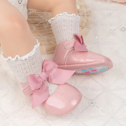 Fashion Baby Girl Casual Leather Shoes Exquisite Lace Bowknot Solid Color Princess Wedding Walking Shoes Soft Non-slip Flat Sole