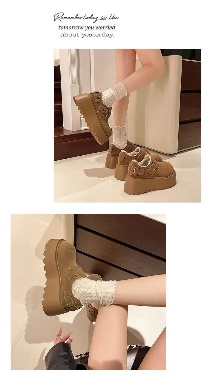 Women's Thick Bottomed Slip-On Flats Fleece Lined Cotton Shoes Spring Autumn Casual Comfortable Flat Heel Warmth Enhancing