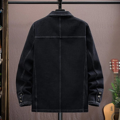 Autumn Winter Cotton Denim Suit Coats Men Loose Turn Down Collar Casual Denim Blazers Jacket Solid High Quality Suit Outwear Man