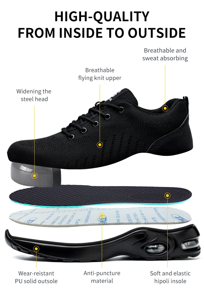 Air Cushion Work Safety Shoes For Men Women Breathable Work Sneakers Steel Toe Shoes Anti-puncture Safety Protective Shoe