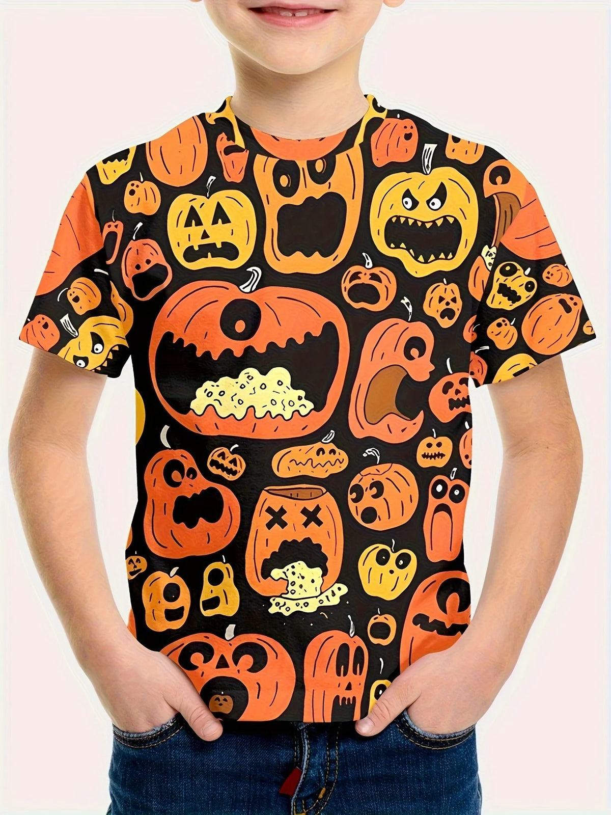 Girl Clothes Funny Terror Pumpkin Graphic T Shirt Boys Girls Halloween Short Sleeve Tops Tees 2-10Y Halloween Gift Party T-Shirt