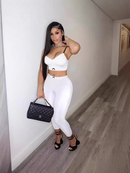 2 Piece Sets Women Camisole Top Pencil Pants Suit Sleeveless Vest Backless Elastic Waist Trousers Summer Sexy Outfits 2025